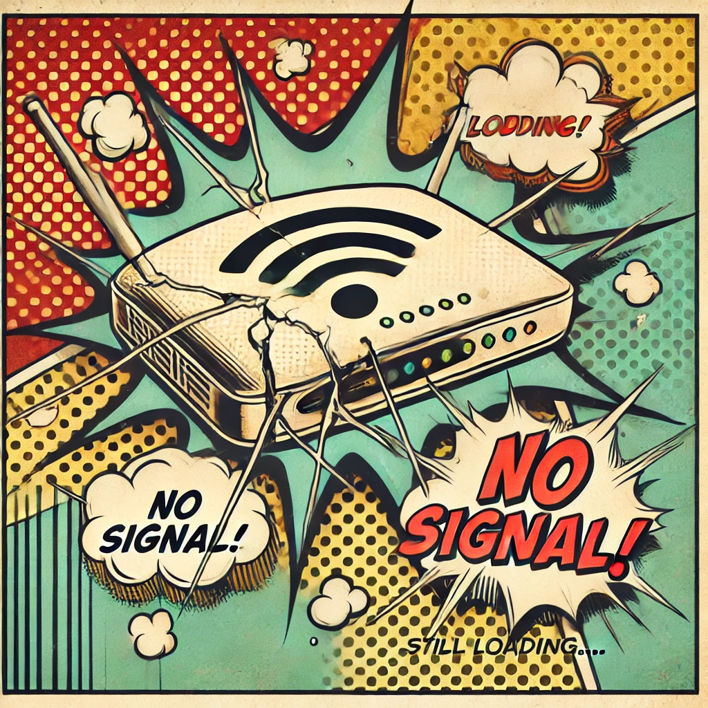 Pop art style image of wireless internet loading slowly.